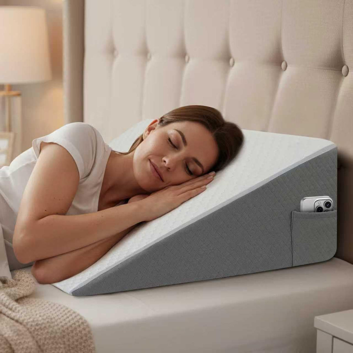 Bed Wedge Pillow for Sleeping & Resting, 8 inch Incline Pillow Wedge for Adults Seniors, Back Support and Leg Elevation, Cooling Memory Foam Top, Ideal for Couch, Bedroom & Living Room