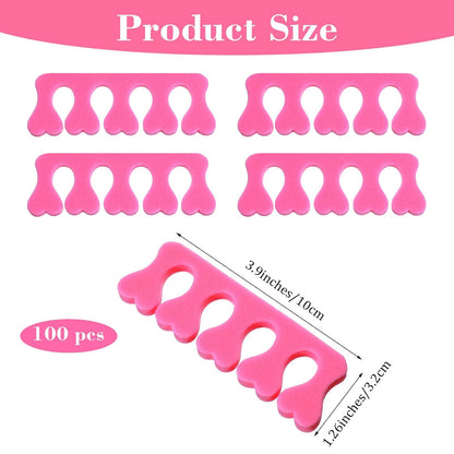100 Pcs Sponge Toe Separators Soft Finger Separators Premium Pedicure Tool Kit Flexible Toe Divider Spacer for Polishing Pedicure Manicure Coating Nail Art Beauty Accessories (Pink)