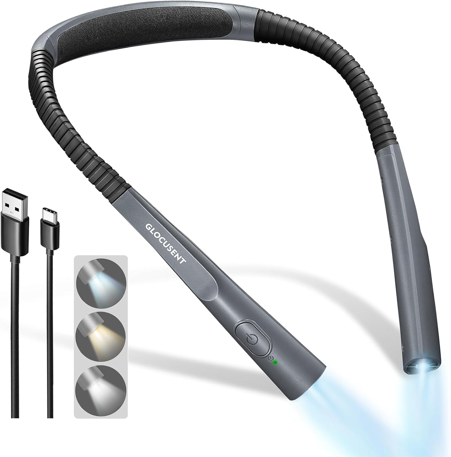 Glocusent Book Light, 3-Color & 6-Brightness Reading Light, Bendable Neck Light, 80-hr Lasting Rechargeable Book Light, Perfect Reading Lights for Books in Bed, Knitting, Repairing, Book Lovers Gifts