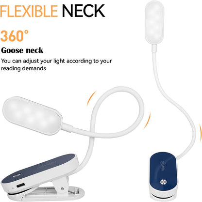 VAVOFO Rechargeable Book Light, 14 LEDs Eye Care Clip On Amber Reading Light for Bookworms Reading in Bed with 9 Colors 9 Brightness (White-Blue)