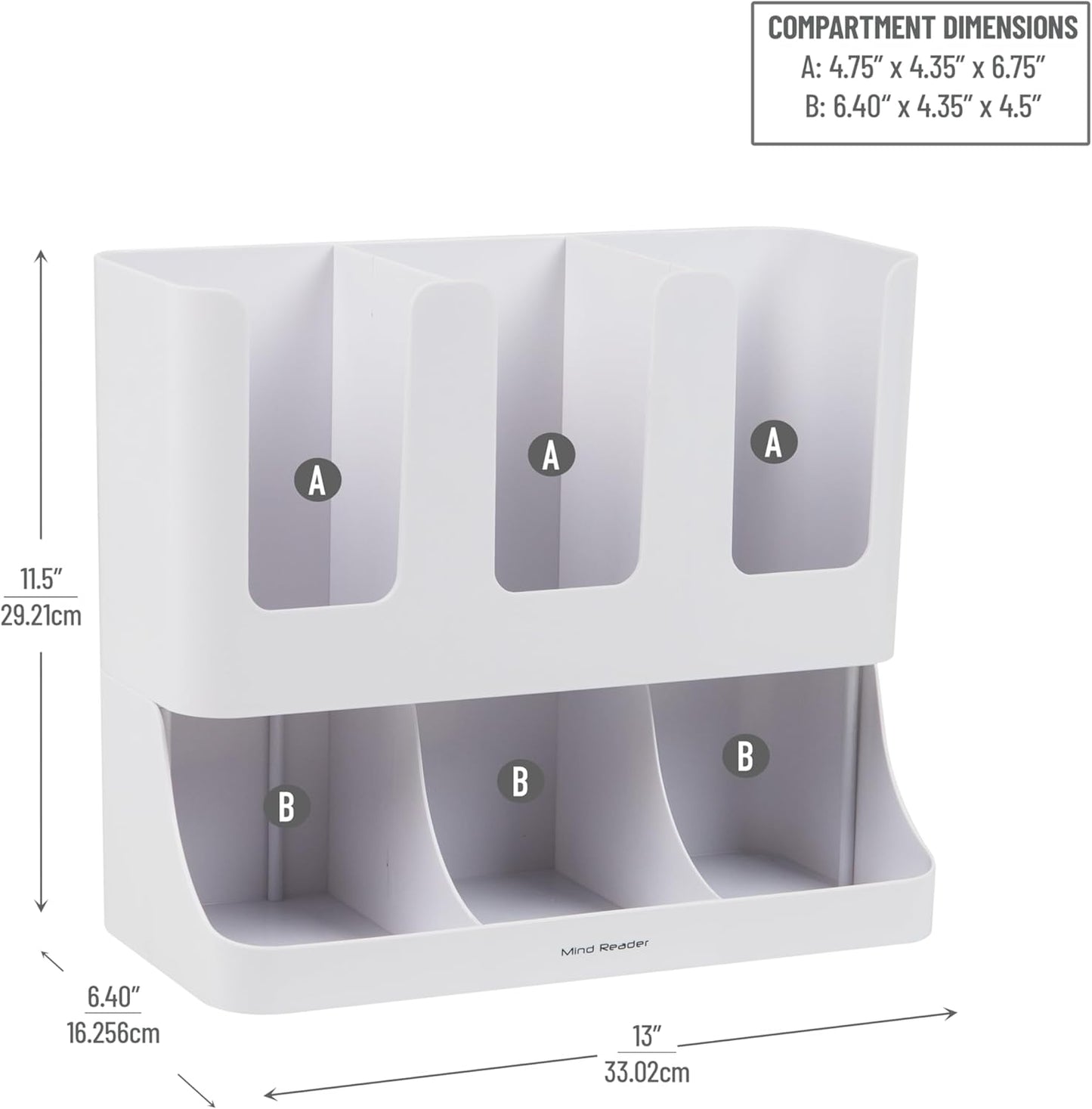 Mind Reader Condiment Station, 13 Inch Countertop Coffee Bar Organizer with 6 Compartments, Storage Caddy for Cups, Lids and Packets, Plastic, Black