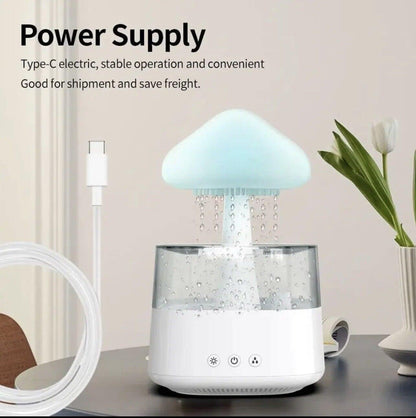 Rain Cloud Humidifier Water Drip with Adjustable LED Lights White Noise Humidification Desk Fountain Bedside Sleeping Relaxing Mood (White)
