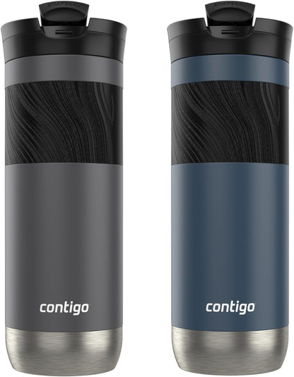 Contigo SNAPSEAL Insulated Stainless Steel Travel Mug with Grip 20oz. Blue Corn Transparent Satin & Midnight Berry