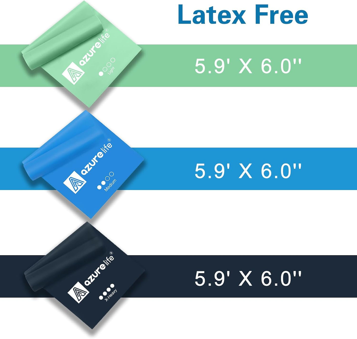 A AZURELIFE Resistance Bands,Professional Long Non-Latex Elastic Stretch Bands,Exercise Bands for Physical Therapy, Yoga, Pilates, Rehab, at-Home or The Gym Workouts, Strength Training