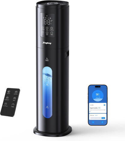 Humidifiers for Bedroom Large Room Humidifiers for Home,7L/1.85Gal Large Humidifier with Smart App & Remote Control, 4 Mist Levels Cool Mist Humidifiers Black