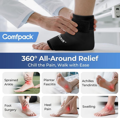 Comfpack Ankle Ice Pack Wrap for Swelling, Reusable Foot Ice Pack Wrap, Hot & Cold Therapy Compression Sleeve for Plantar Fasciitis Relief, Achilles Tendonitis, Sprain, Heel Pain, Sprained