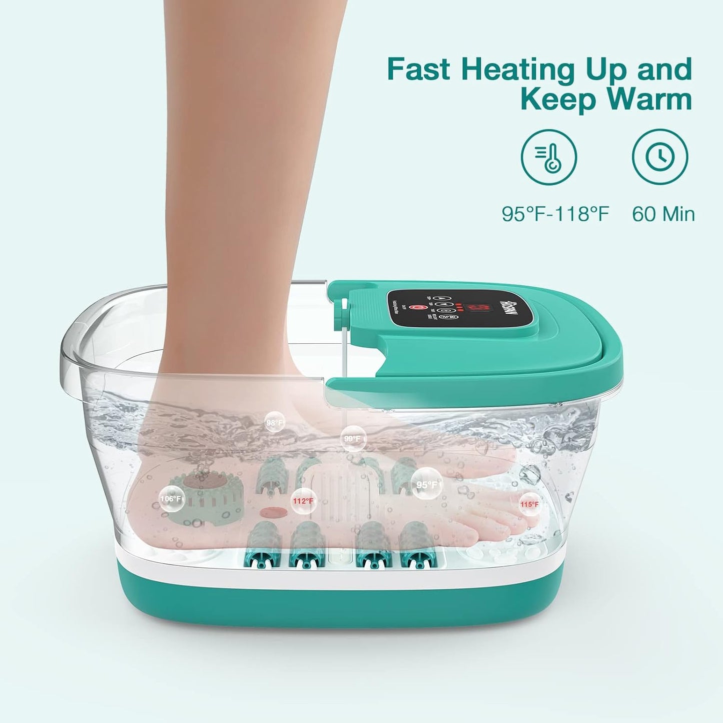 HOSPAN Collapsible Foot Spa with Heat, Bubble, Red Light, and Temperature Control, Foot Bath Massager with 8 Shiatsu Massage Rollers, Pedicure Foot Spa for Relaxation and Stress Relief, Black
