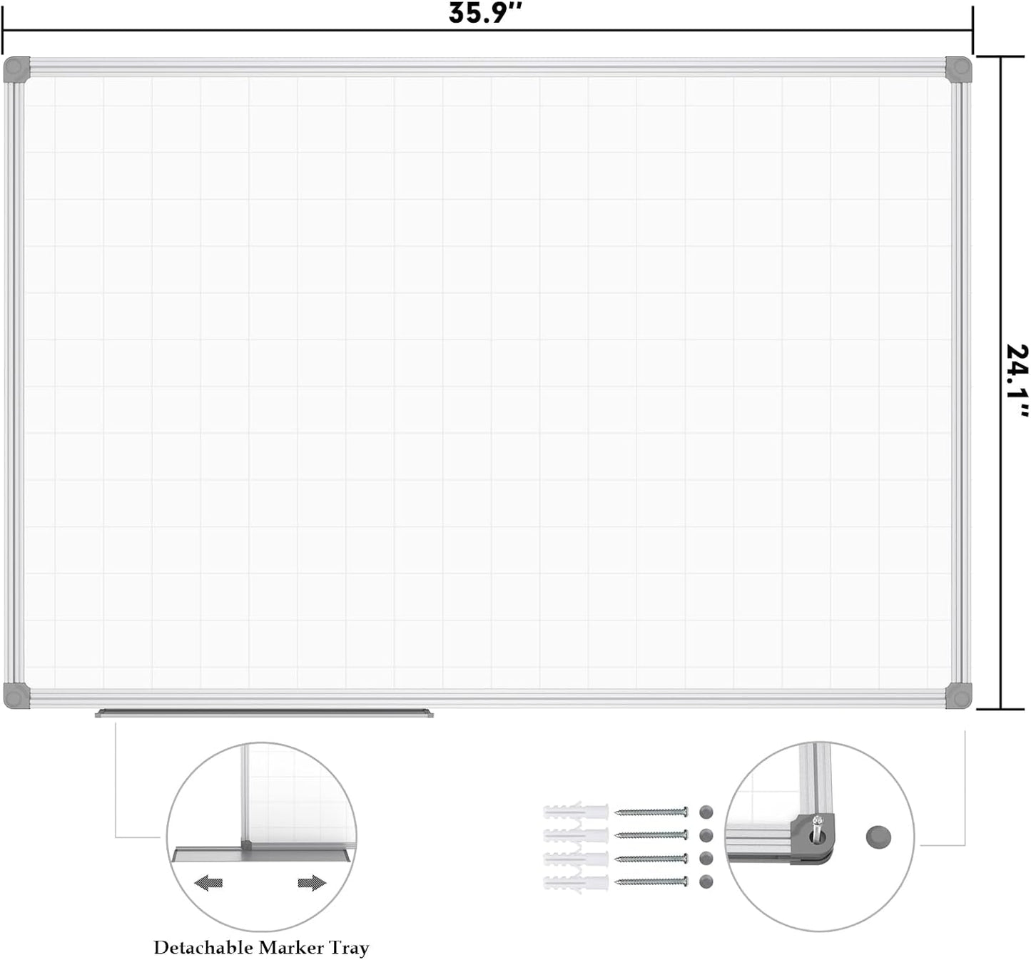 JILoffice Magnetic Dry Erase Calendar Whiteboard, 4 Month White Board Planner 36 X 24 Inch, Black Aluminum Frame Wall Mounted Board for Office Home and School