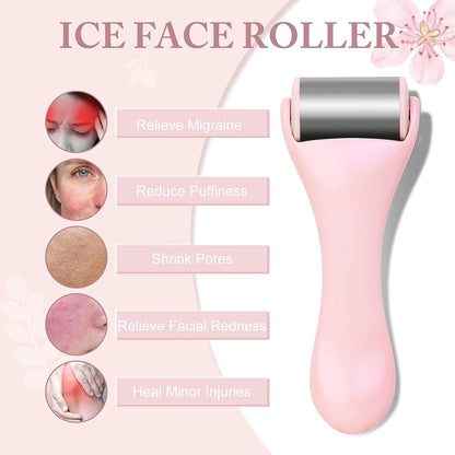 Ice Roller for Face and Eye 2 Pcs,Face Roller Skin Care for Puffiness,Migraine,Pain Relief,Eye Roller For Puffy Eyes Dark Circles,Stainless Steel Facial Roller (Pink)