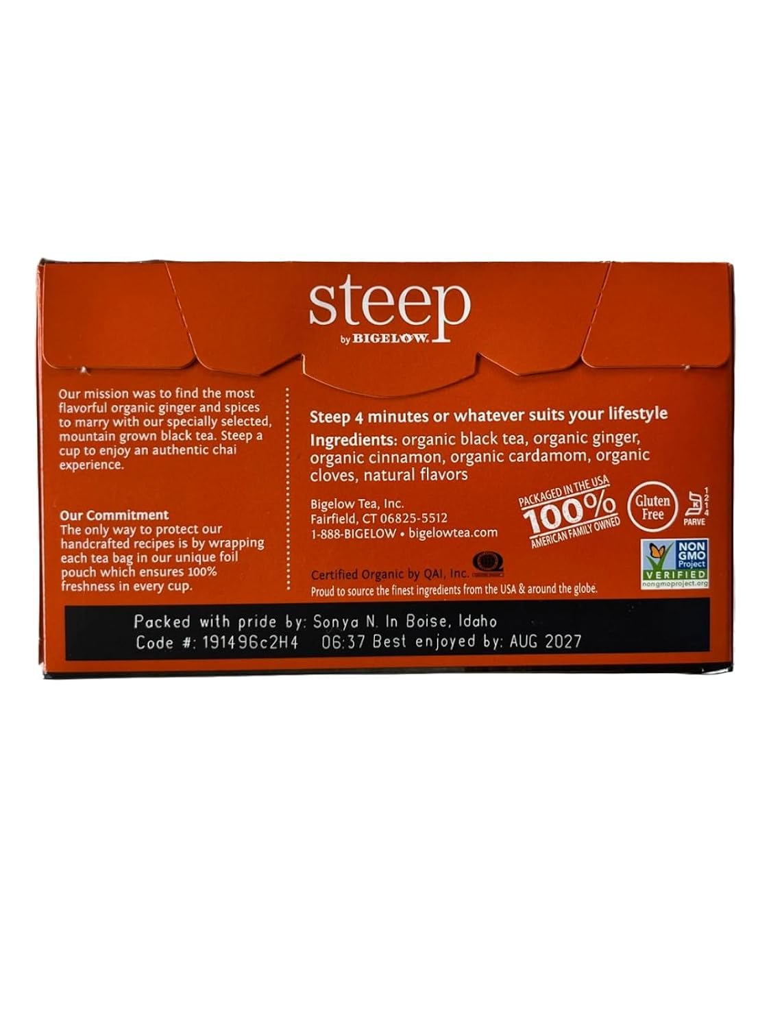 steep by Bigelow Organic Rooibos Hibiscus Herbal Tea, Caffeine Free, 20 Count (Pack of 6), 120 Total Tea Bags