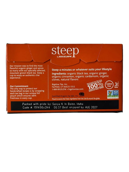 steep by Bigelow Organic Rooibos Hibiscus Herbal Tea, Caffeine Free, 20 Count (Pack of 6), 120 Total Tea Bags