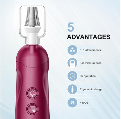 COSLUS C43 Professional Manicure Pedicure Kit, 5-in-1 Electric Nail File for Toenail Hand Feet, Basic & Thick Nails Care, Cordless, 5 Speeds, for Men Women Seniors Home Salon, Wider Grinder, White