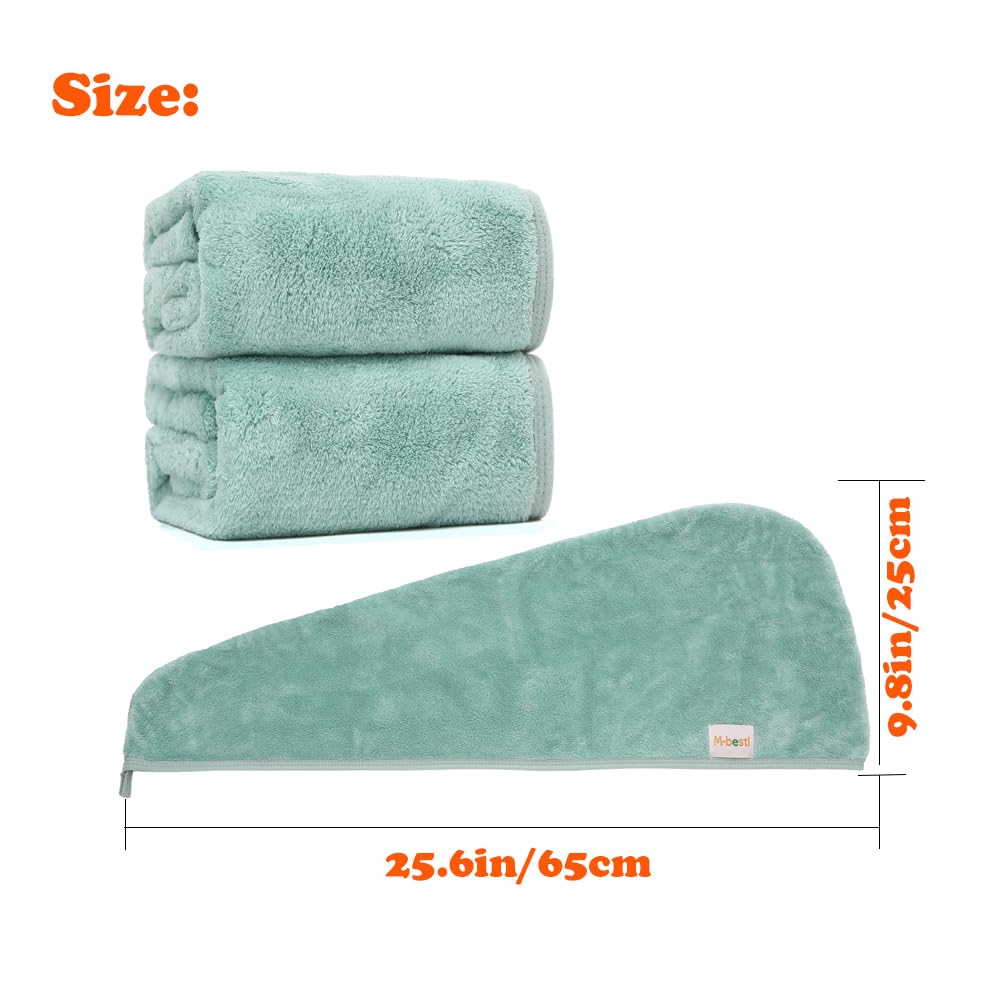 M-bestl 2 Pack Microfiber Hair Towel Wrap,Hair Drying Towel with Button,Quick Dry Hair Towel Turban for Women,Absorbent Anti-frizz Head Towel for Long Thick Curly Hair(Pink&Beige)