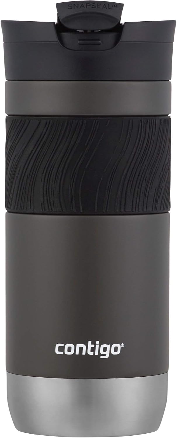 Contigo SNAPSEAL Insulated Stainless Steel Travel Mug with Grip 20oz. Blue Corn Transparent Satin & Midnight Berry