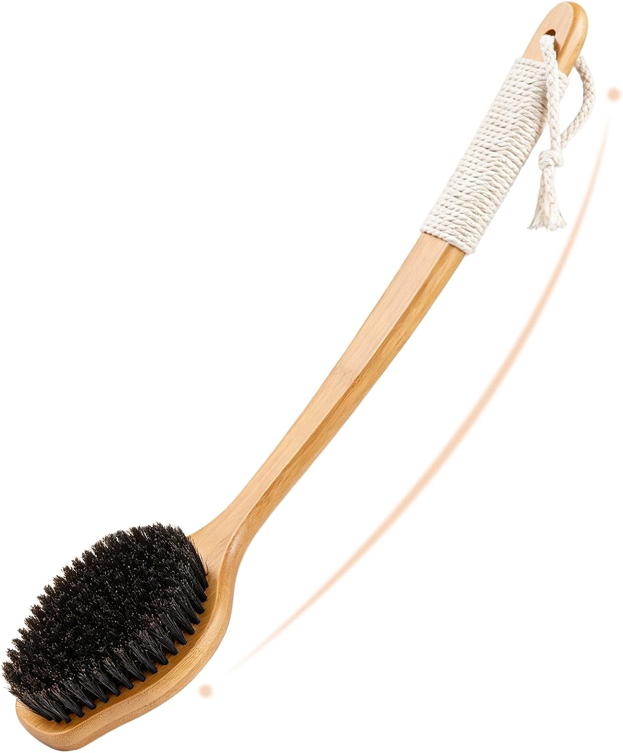 Back Scrubber for Shower，17in Bamboo with Curved Long Handle - Stiff Natural Boar Bristles for Men and Women, Deep Cleansing and Exfoliating, Anti-Slip Grip for Wet or Dry Brushing