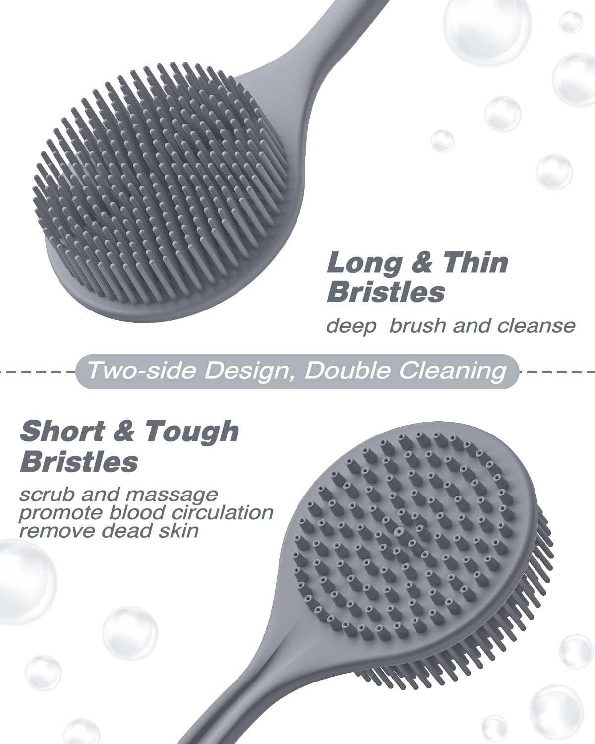 Manmihealth Silicone Back Scrubber (Thick Bristles) & Bath Glove & Face Brush Set (3PCS), Super-Exfoliating & Lathering Body Scrubber, Shower Brush, Face Scrubber Combination, with a Free Hook (Black)