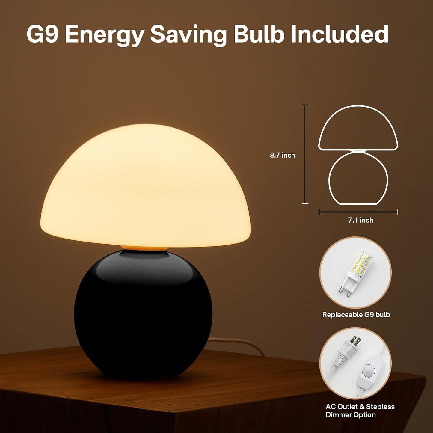 Dawnwake Mushroom Lamp Table Lamp for Bedroom,Desk Bedside Small Lamps for Living Room Night Stands,Mushroom Decor Cute Mini Modern Mid Century Lamps,Unique Aesthetic Home Living Room Decor(White)