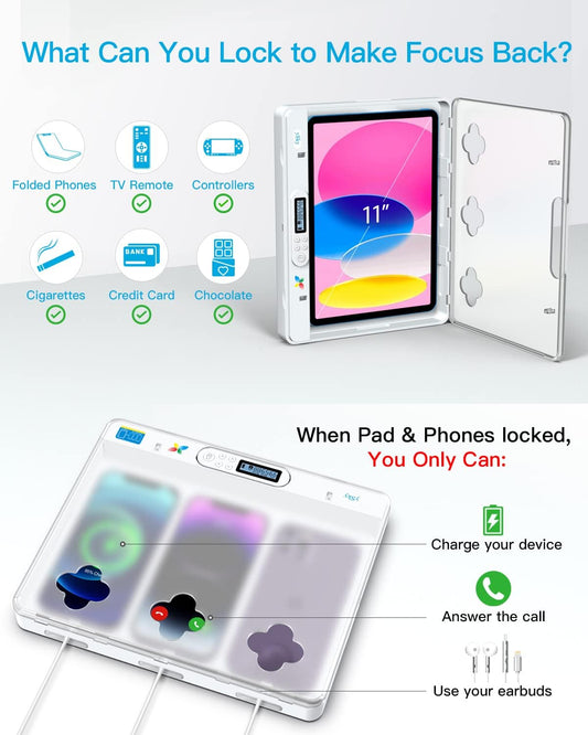 ySky Phone Lock Box with Timer - Lock for iPad Under 11" or Folding Phones I Beat Screen Addiction,Charge While Locked |Self-Control Cellphone Locker for Students, Adults &Kids Unplug from Phones