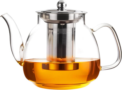 PARACITY Glass Teapot Stovetop 40 OZ/1200ml, Borosilicate Clear Tea Kettle with Removable 18/8 Stainless Steel Infuser, Teapot Blooming and Loose Leaf Tea Maker Tea Brewer for Camping, Travel