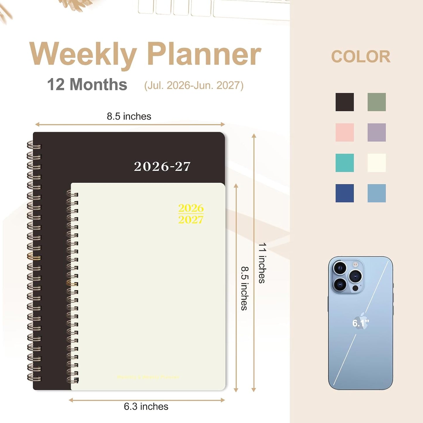 Planner 2026-2027, Weekly and Monthly Calendar Planner, JUL 2026 - JUN 2027 | A5(6.3'' x 8.5''), Hardcover, Agenda Book, Sprial Bound, Inner Pocket, Office and School Use