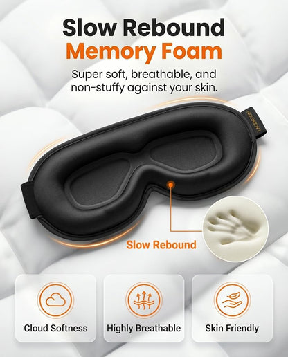 Blackout Weighted Eye Mask for Sleeping: 3D Contoured Gentle-Pressure Sleep Mask for Men & Women - Airplane Travel & Night Shift Essentials, Zero Eye Pressure, Breathable Blindfold, Black