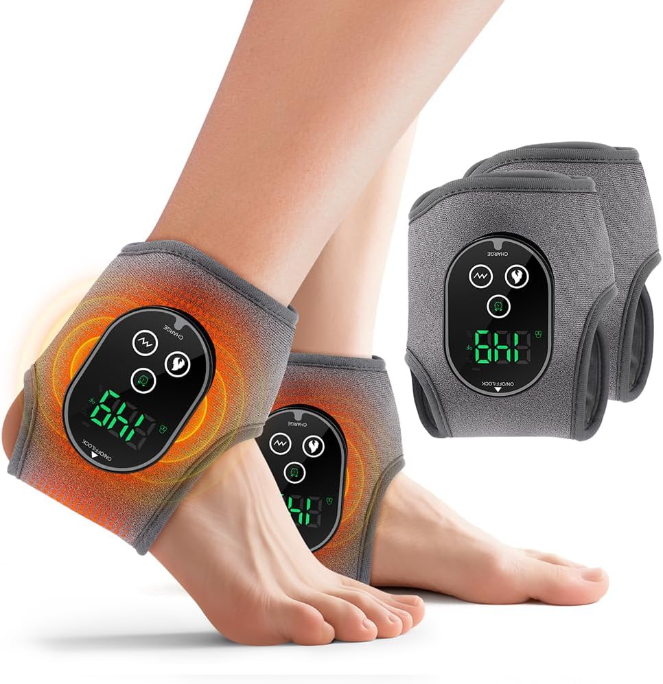 Foot Massager for Neuropathy Plantar Fasciitis Pain Relief, Foot Renew Ankle Massager, Ankle Heating Pad Heated Brace Wrap with 4 Heat Levels and 3 Vibration Modes for Women Men (Grey)