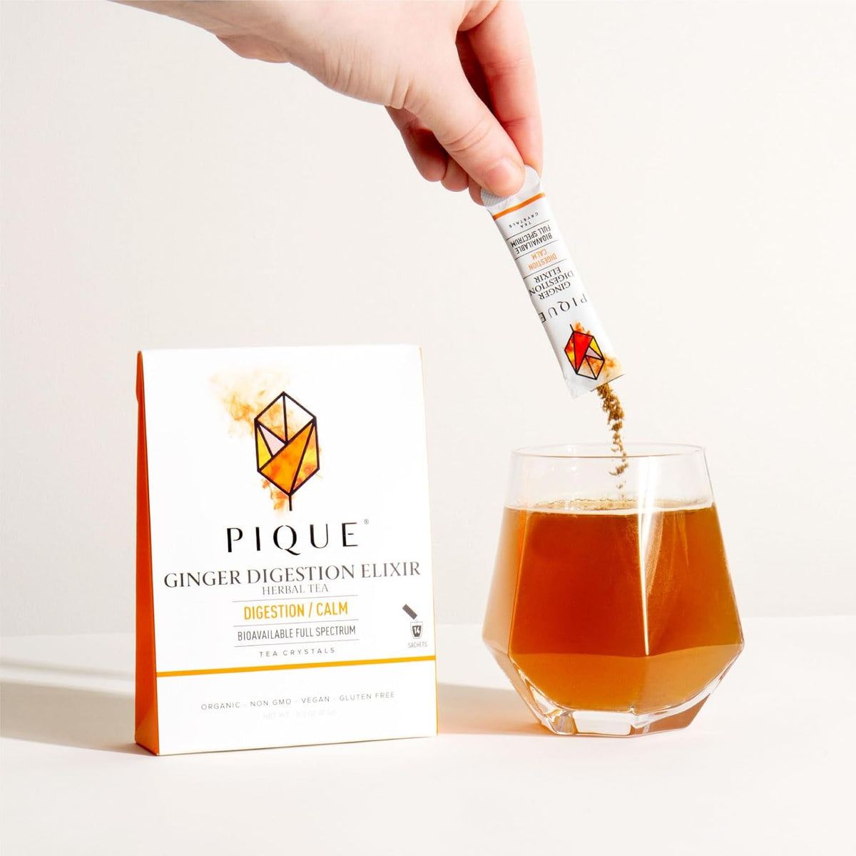 Pique Organic Ginger Digestion Elixir - Caffeine-Free Herbal Tea, Support Healthy Digestion and Metabolism - 14 Single Serve Sticks (Pack of 1)