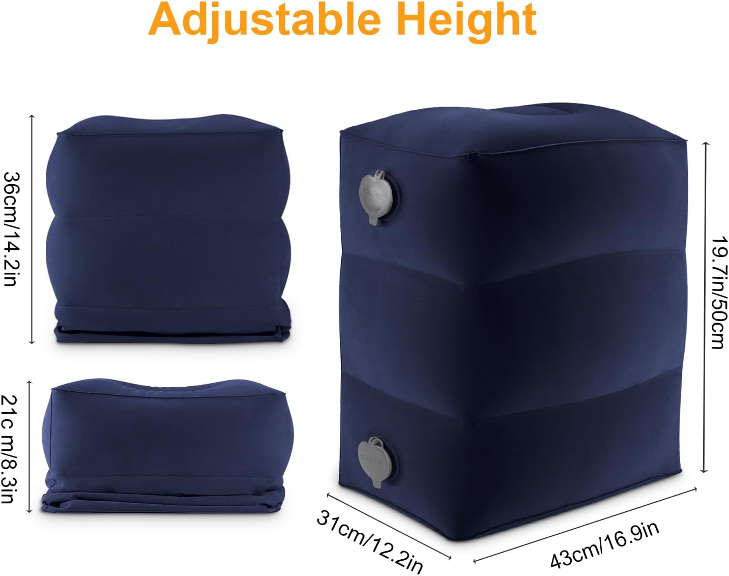 Inflatable Travel Foot Rest Pillow, Kids Airplane Bed, Adjustable Height Leg Pillow for Air Travel, Make a Flat Bed for Kids and Toddlers, Great for Airplane, Train, car（Grey, 1 Pack）