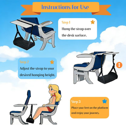 Foot Hammock for Plane Travel - Portable Adjustable Airplane Foot Hammock with Memory Foam - Hardboard, Prevents Feet Clashing, Relieves Swelling - Travel, Office Essentials