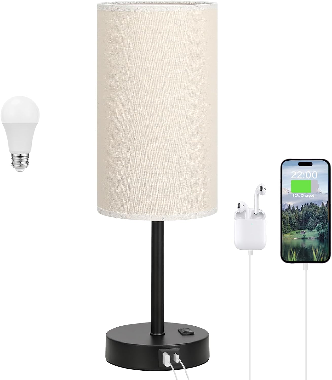 Dicoool Touch Bedside Table Lamp with USB - 3 Way Dimmable Wood Lamp for Bedroom Nightstand, Desk Lamp with Charging Station for Dorm, Living Room, Office, Kids Room, Small, 14in