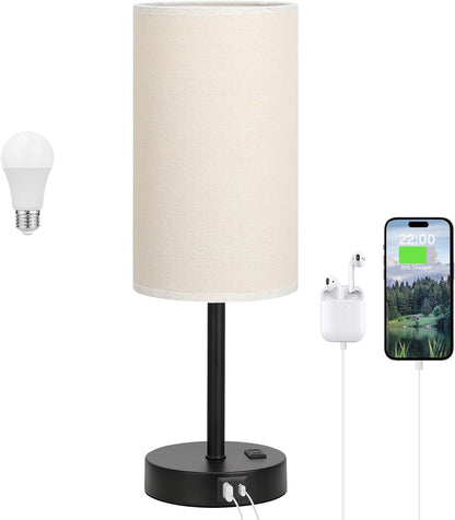 Dicoool Touch Bedside Table Lamp with USB - 3 Way Dimmable Wood Lamp for Bedroom Nightstand, Desk Lamp with Charging Station for Dorm, Living Room, Office, Kids Room, Small, 14in