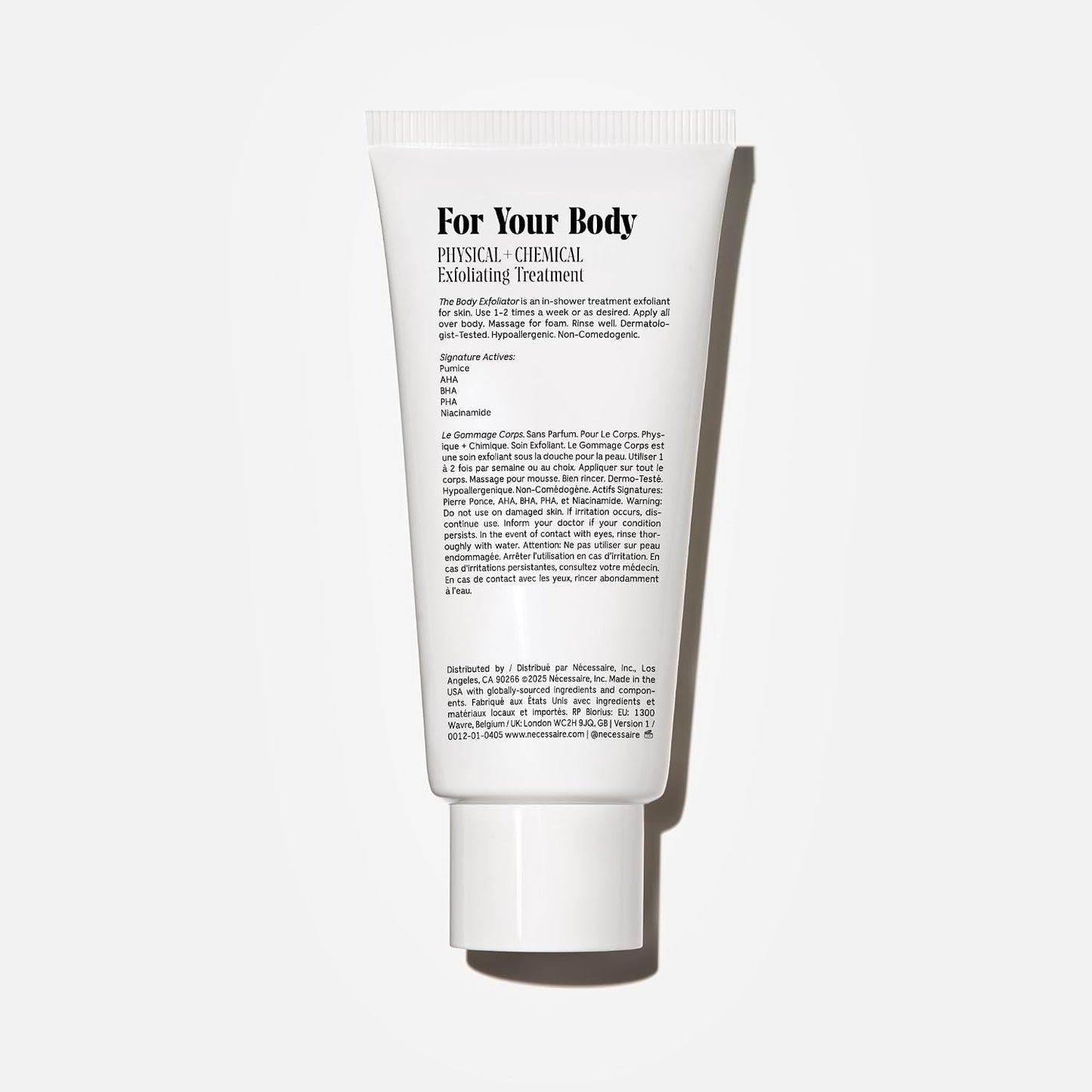 Nécessaire The Body Exfoliator. Eucalyptus. AHA/BHA/PHA. Resurface Skin. Smooth KP and Rough Patches. Hypoallergenic. Dermatologist-Tested. 180 ml / 6.1 fl oz