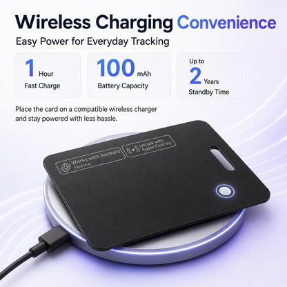Luxford Finder Card Android Wallet Tracker Card Rechargeable Wireless Charging IP68 Waterproof Ultra Slim Locator for Apple Find My and for Google Find Hub Wallet Passport Luggage Backpack