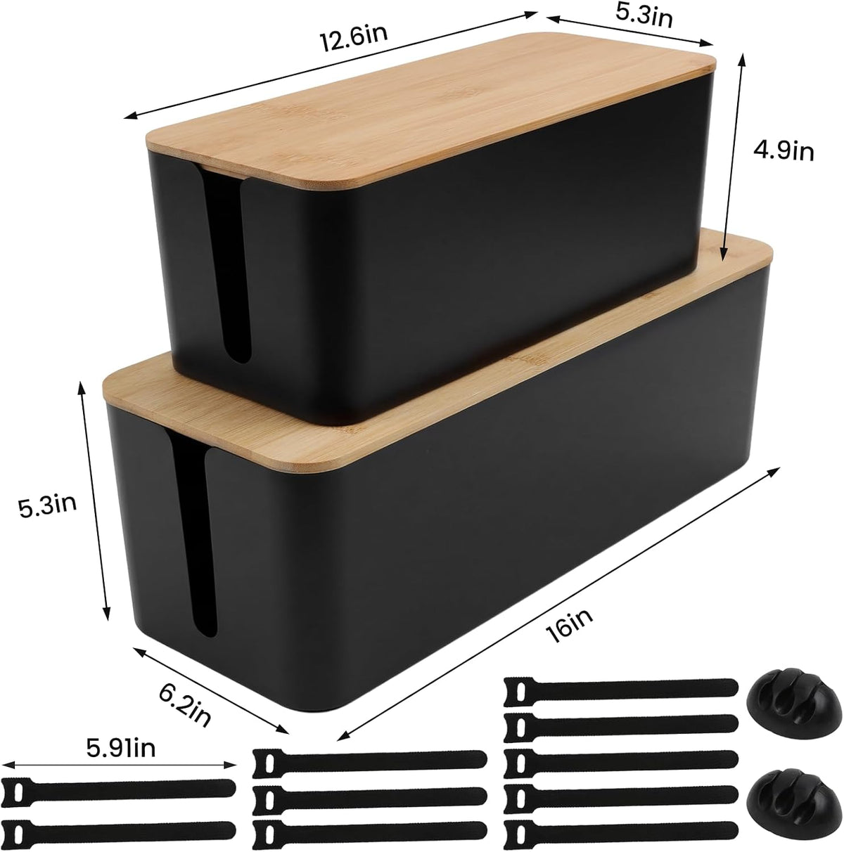 Tuwechen Cable Management Box, Wooden Style Large Cord Organizer Box