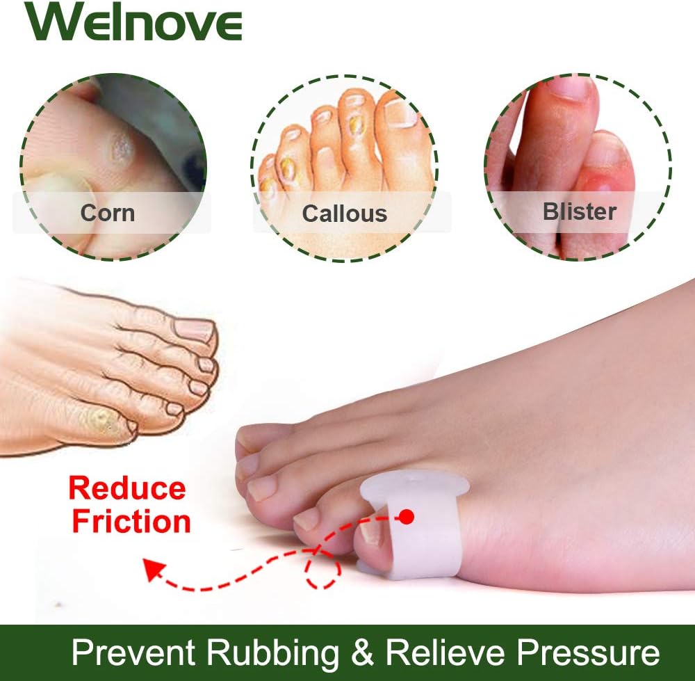 Welnove Gel Toe Separator, Pinky Toe Spacers, Little Toe Cushions, Small Toe Sleeves for Preventing Rubbing & Reducing Pressure (Pack of 12, Transparent)