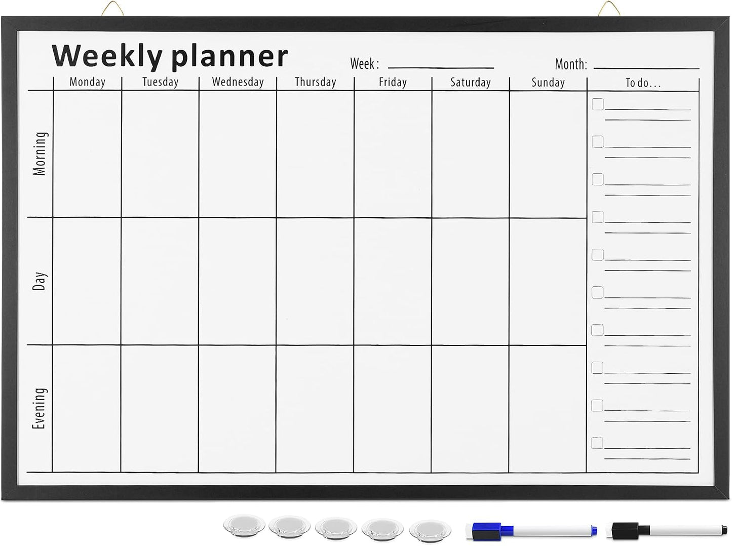Navaris Weekly Planner White Board - 16" x 24" Magnetic Dry Erase Whiteboard Calendar with 7-Day Week Plan for Wall - Includes Markers and Magnets