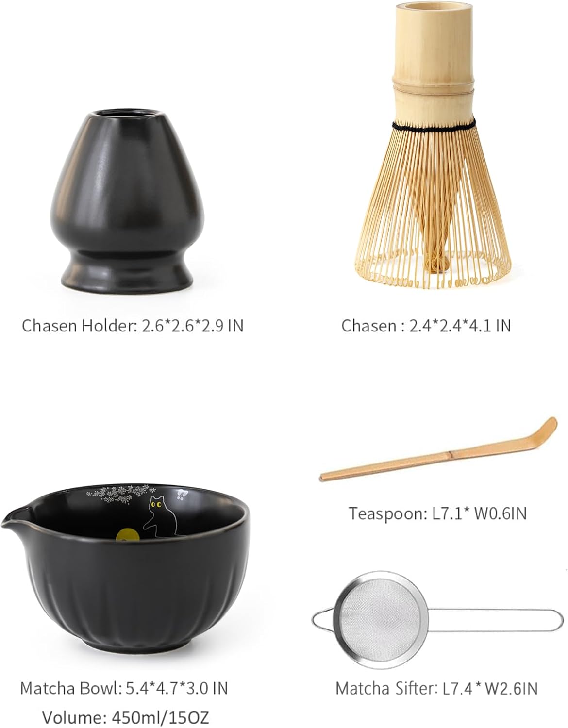 TANG PIN Matcha Set - Match Bowl and Whisk, 15 OZ, Matcha Scoop | Matcha Whisk Stand (Chasen Holder) - 5pc Perfect Matcha Kit for Matcha Tea Ceremony (Mottled Green)