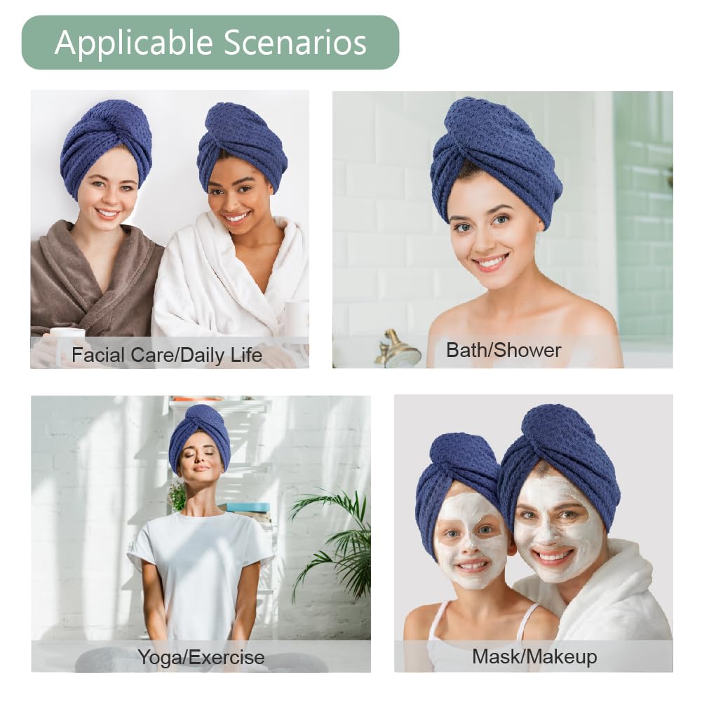 Dolwis Microfiber Hair Drying Towel - 2Packs Waffle Long Hair Head Turban Wraps Terry Cloth Fast Absorbent Dry Anti Frizz Twist Plopping Curly Shower Turban for Women Wet Hair (Green)