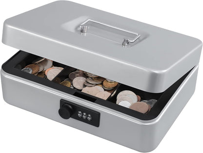 KYODOLED Small Cash Box with Combination Lock & Removable Money Tray, Black