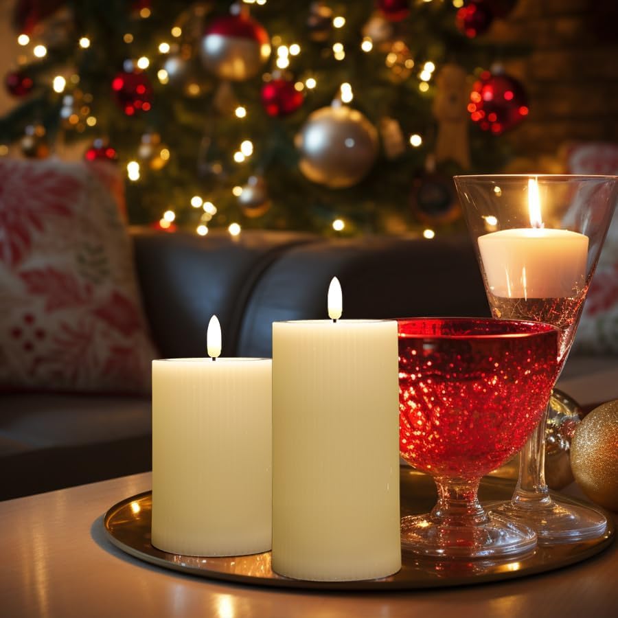 ANGELLOONG Flickering Flameless Candles, Realistic Battery Operated Candles with Remote and Timer, Set of 3 LED Candles for Fall Room Home Wedding Decor Centerpieces Table Party Christmas Decorations