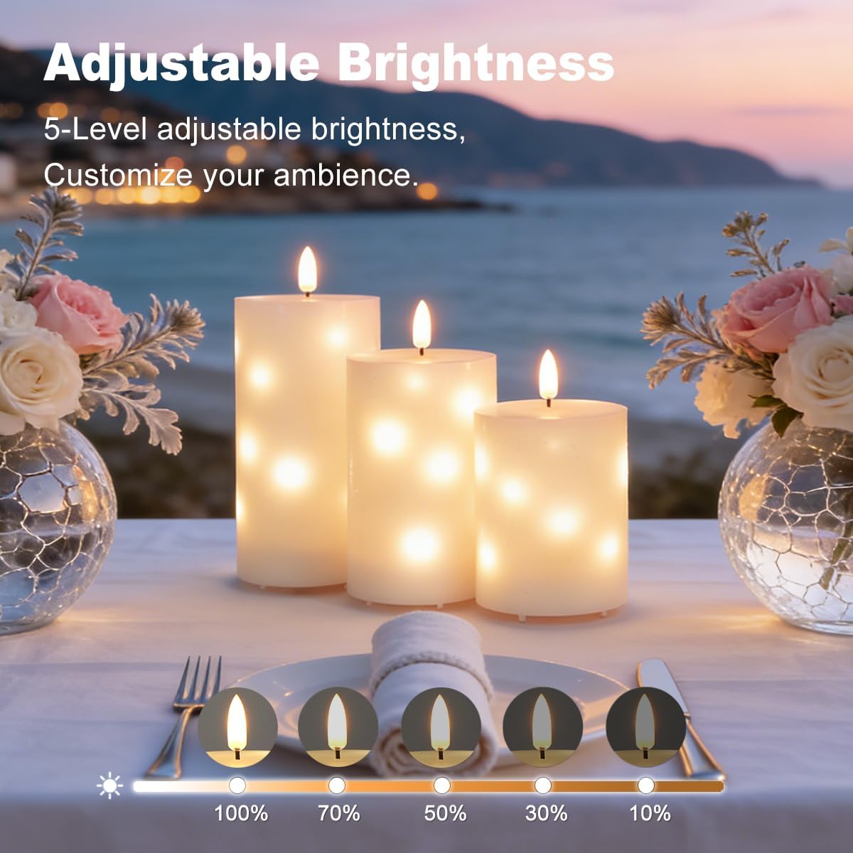 LEDHOLYT Rechargeable Flameless Glass Pillar Candles–Gifts for Women,–Set of 3, Realistic Flickering LED Flame,Remote & Timer, Ideal for Living Room, Bedroom & Halloween Festival Home Party Decor
