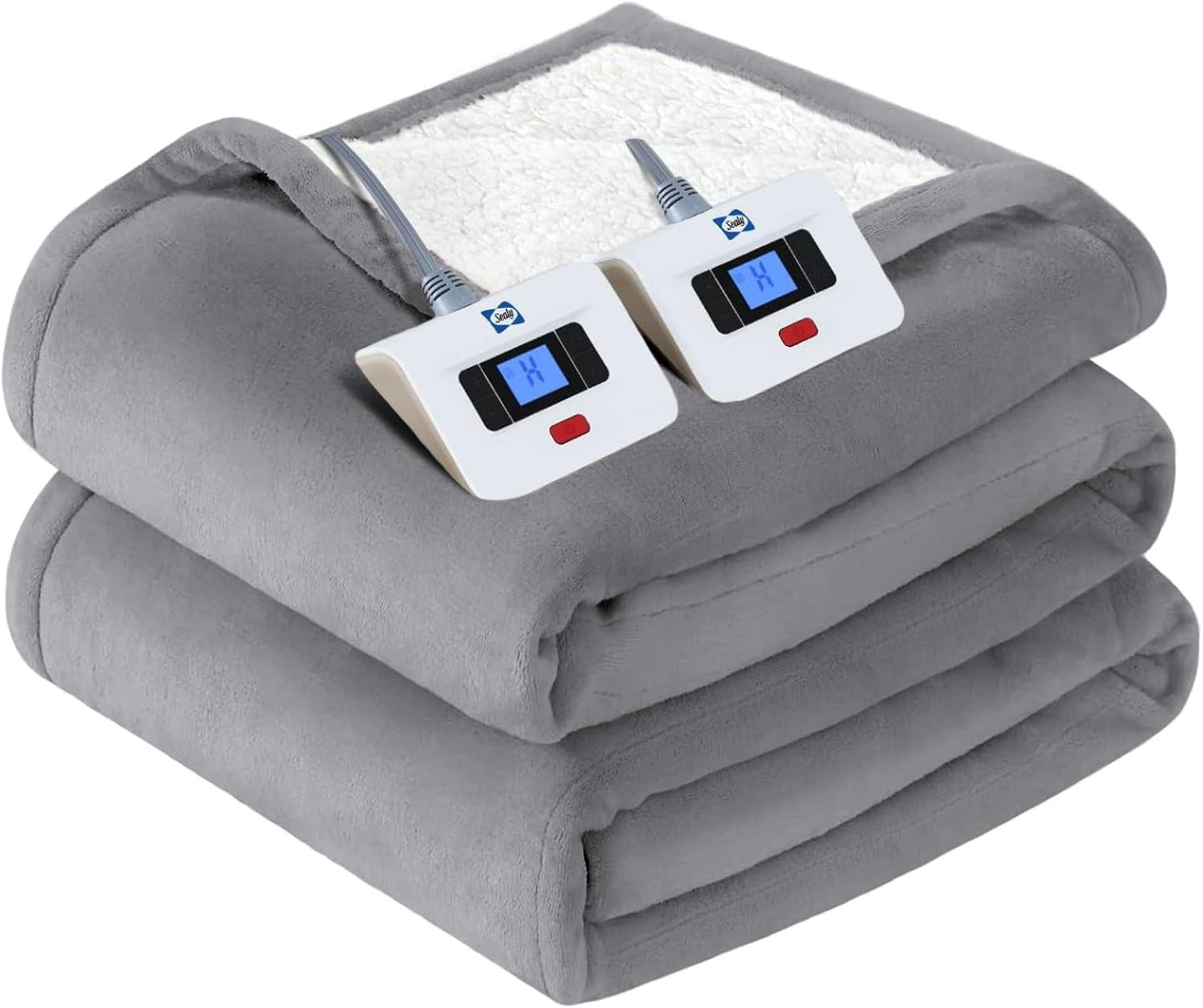 Sealy Electric Throw Blanket, Flannel & Sherpa Heated Throw with 6 Heating Levels & 2-10 Hours Auto Shut Off, Fast Heating & Machine Washable, 50x60 Inch, Light Grey