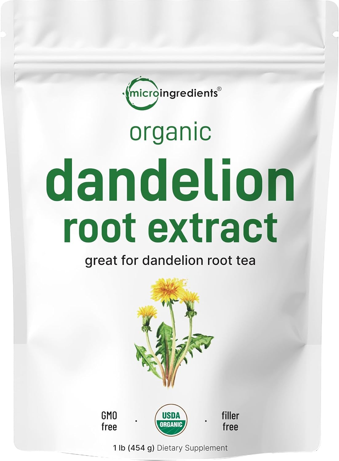 Organic Dandelion Root Tea Powder, 8oz | Up to 220 Servings | Premium Source for Daily Beverage | 100% Pure Dandelion Supplement | Caffeine Free, Non-GMO, No Sugar, Eco-Friendly Recyclable Bags