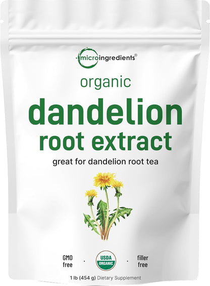 Organic Dandelion Root Tea Powder, 8oz | Up to 220 Servings | Premium Source for Daily Beverage | 100% Pure Dandelion Supplement | Caffeine Free, Non-GMO, No Sugar, Eco-Friendly Recyclable Bags