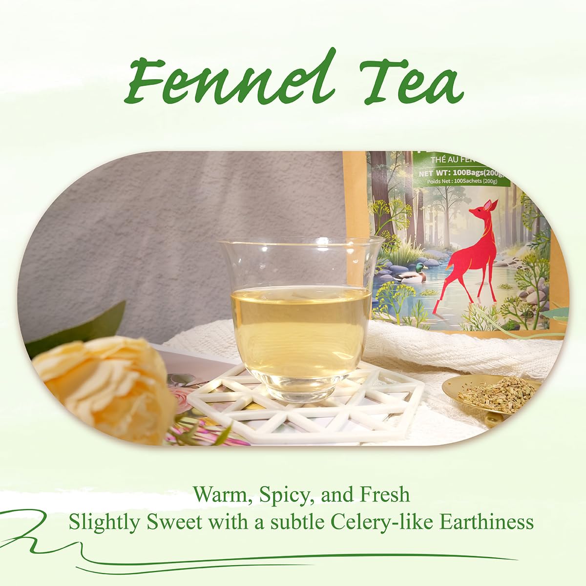 WT WEETEE Fennel Tea Bags 100 Count, 100% Natural & Pure Fennel Seeds Tea