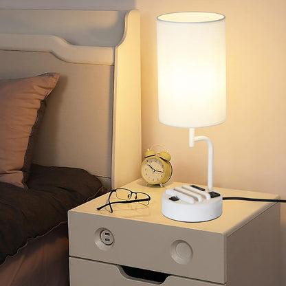 Dreamholder Table Lamp with 3 USB Charging Ports, Modern Desk Lamp with AC Outlet and Phone Stands, Perfect Bedside Lamp for Bedroom, Living Room, Office (Pack of 2), Cream