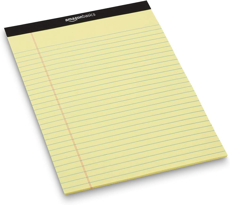 Amazon Basics Wide Ruled Lined Writing Note Pads for Office Supplies, 8.5" x 11.75", White, 12-Pack of 50 Perforated Sheets