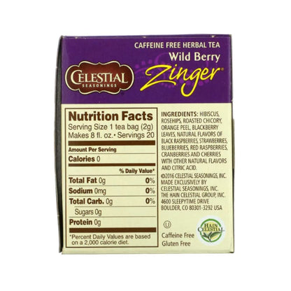 Celestial Seasonings Herbal Tea, Wild Berry Zinger, 20 Count (Pack of 3)