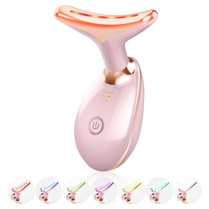 Portable Face Beauty Device, 7 Color Portable Face Massager Tool for Skin Care, Based on Triple Action LED, Thermal, and Vibration Technologies, at Home Skin Care Face Sculpting Tool(Glossy Black)