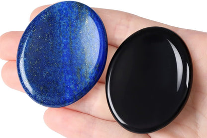 2PCS Worry Stone for Anxiety Tigers Eye Amethyst Healing Crystals Hand Thumb Stones Pocket Gemstones Meditation Accessories Oval Crystal Natural Relax Palm Stone Anxiety Relief Items Stocking Stuffers